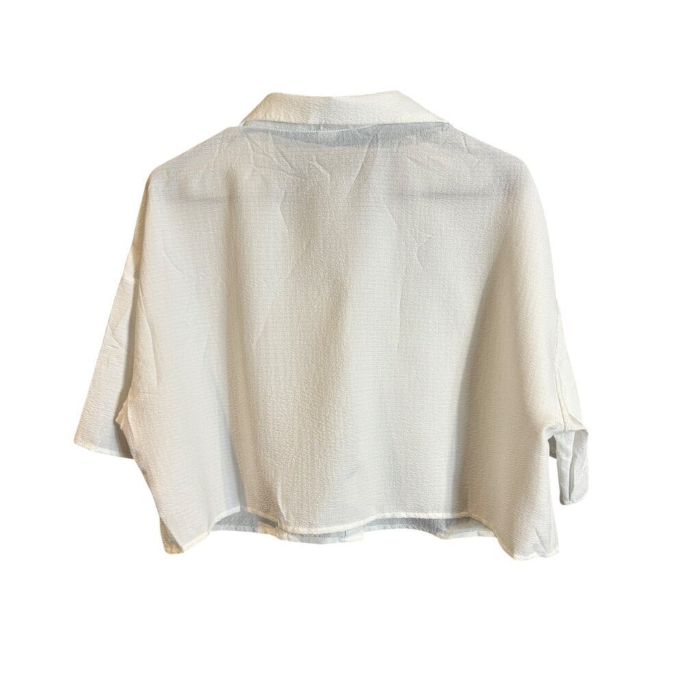 Women's White Buttoned Crop Top - Picture 3 of 7